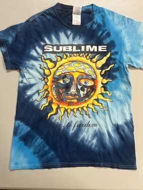 Sublime Tie Dye Graphic Tee Women’s S Blue Sun Face Band Shirt Gildan